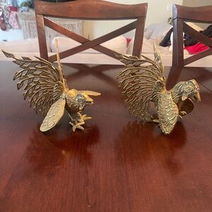 Pair of 1940's Solid Brass Fighting Roosters